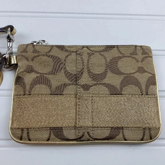 Coach Signature F41637 Gold Khaki Wristlet Pouch Clutch Wallet - Picture 1 of 7
